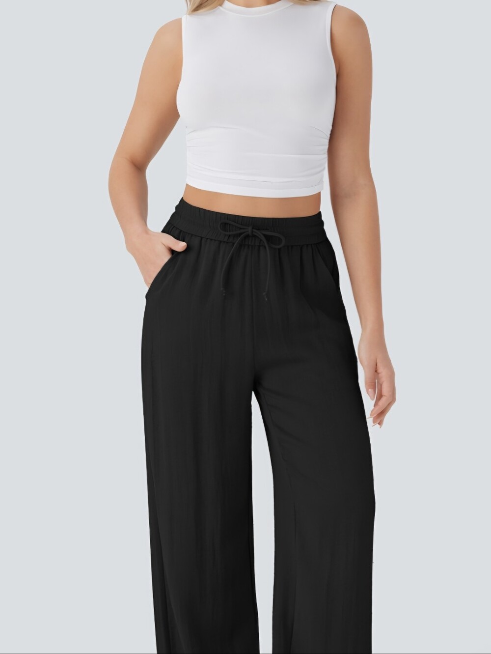 Halara High Waisted Drawstring Pocket Wide Leg Casual Linen- XLarge Tall - Picture 6 of 6